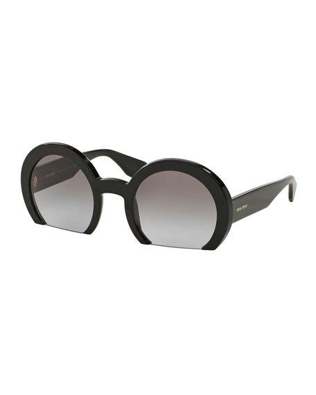 Miu Miu Rasoir Cutoff Round Sunglasses, Black 